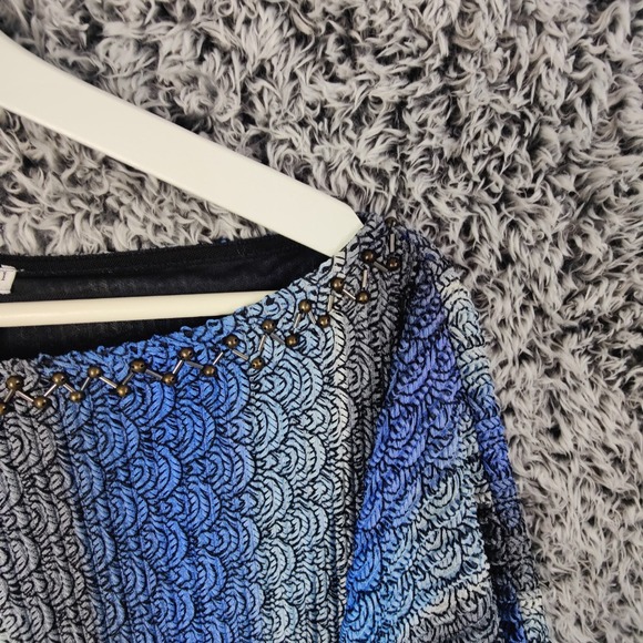Alberto Makali Knit Beaded Blouse Sheer Overlay Party Top Blue Gray Women Size M - Picture 8 of 8
